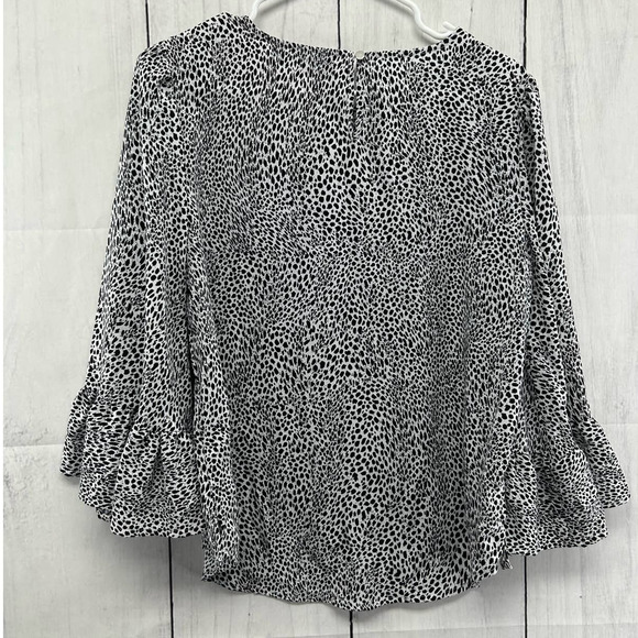 Like New Apt 9 Peplumed Sleeve Spotted Animal Print Pullover Flounce Blouse - Picture 2 of 5